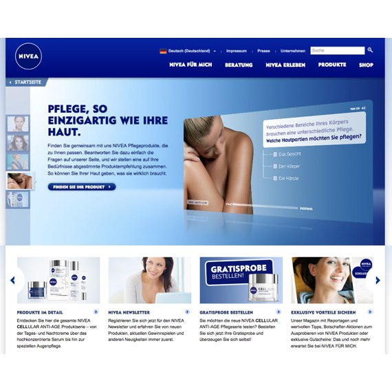 Die Webseite vom NIVEA.de Shop