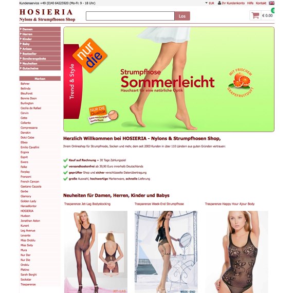 Die Webseite vom Nylons-Strumpfhosen-Shop.de Shop