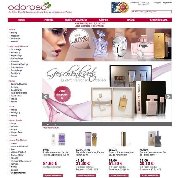 Die Webseite vom Odoroso.com Shop