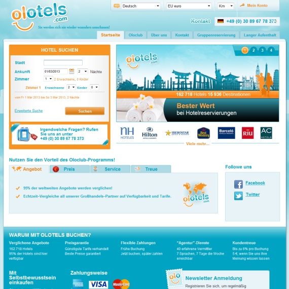 Die Webseite vom Olotels.com Shop