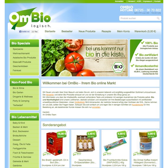Die Webseite vom Ombio.de Shop