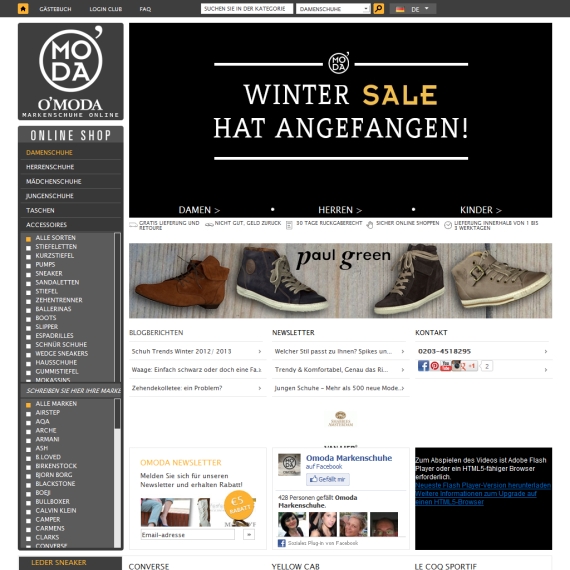 Die Webseite vom Omoda.de Shop