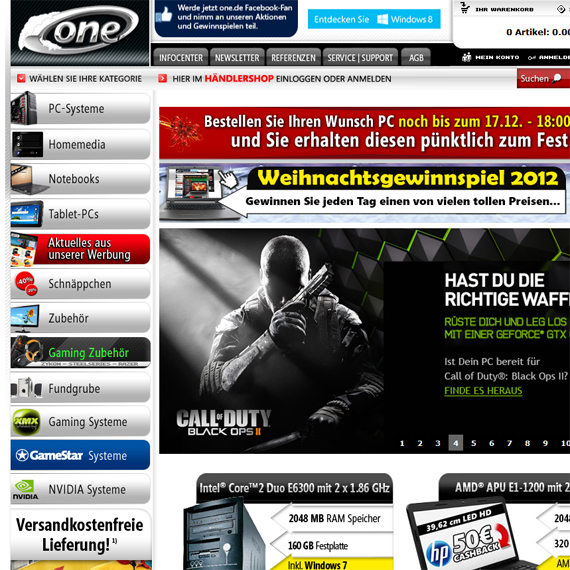 Die Webseite vom One.de Shop