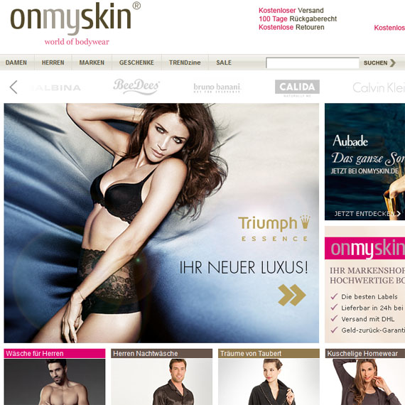 Die Webseite vom Onmyskin.de Shop