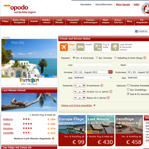 Die Webseite vom Opodo.de Shop
