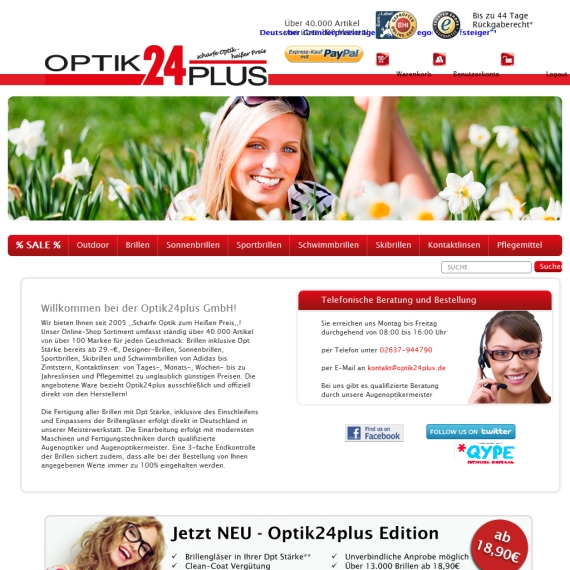 Die Webseite vom Optik24plus.de Shop