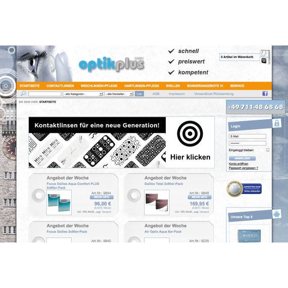 Die Webseite vom Optikplus.de Shop