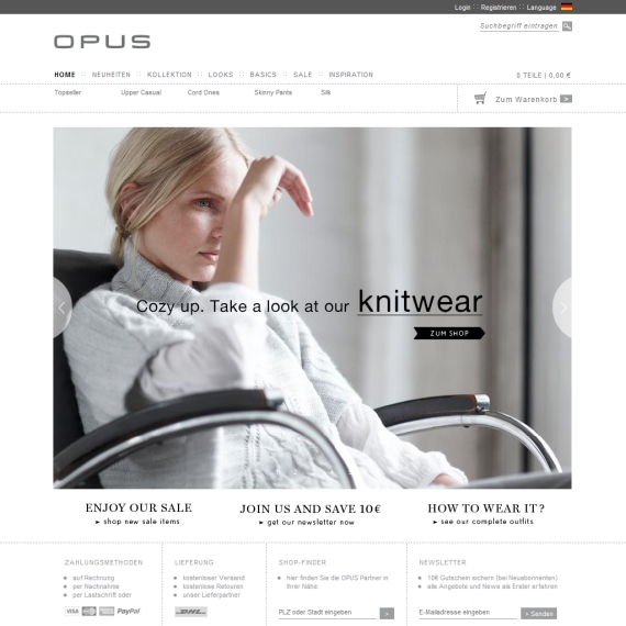 Die Webseite vom Opus-Fashion.com Shop