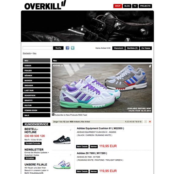 Die Webseite vom Overkillshop.com Shop