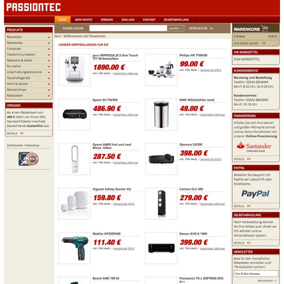 Die Webseite vom Passiontec.de Shop