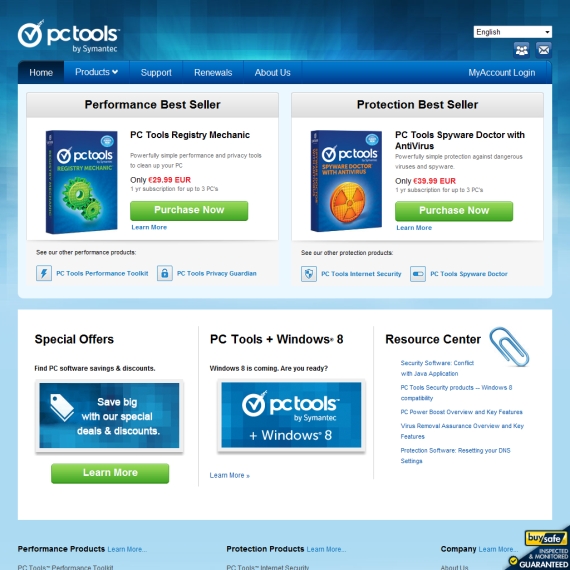 Die Webseite vom PCTools.com Shop