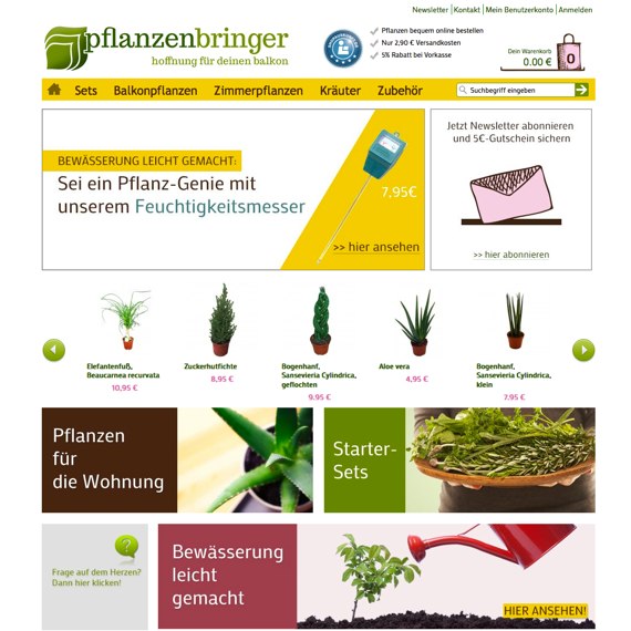 Die Webseite vom Pflanzenbringer.de Shop