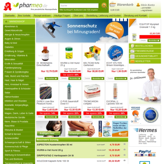 Die Webseite vom Pharmeo.de Shop