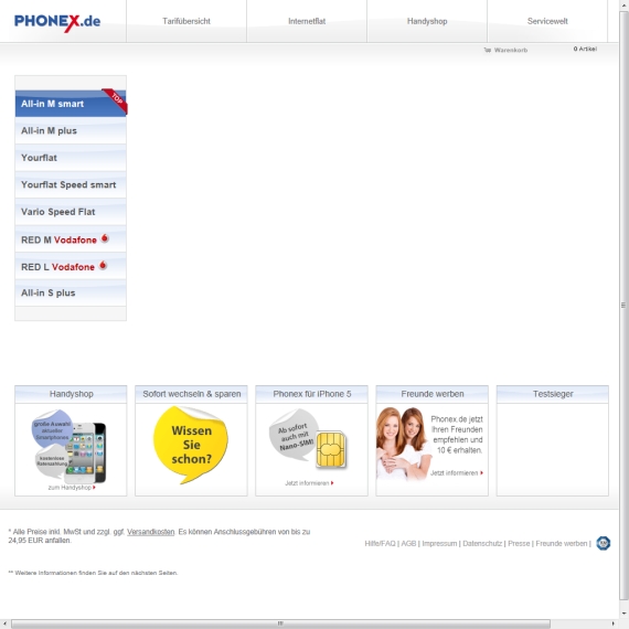 Die Webseite vom Phonex.de Shop