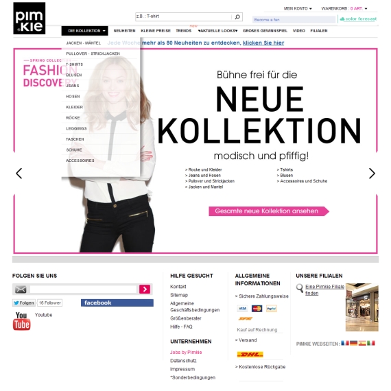 Die Webseite vom Pimkie.de Shop