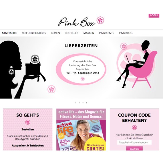 Die Webseite vom Pinkbox.de Shop
