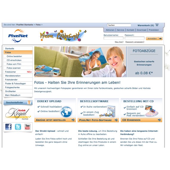 Die Webseite vom PixelNet.de Shop