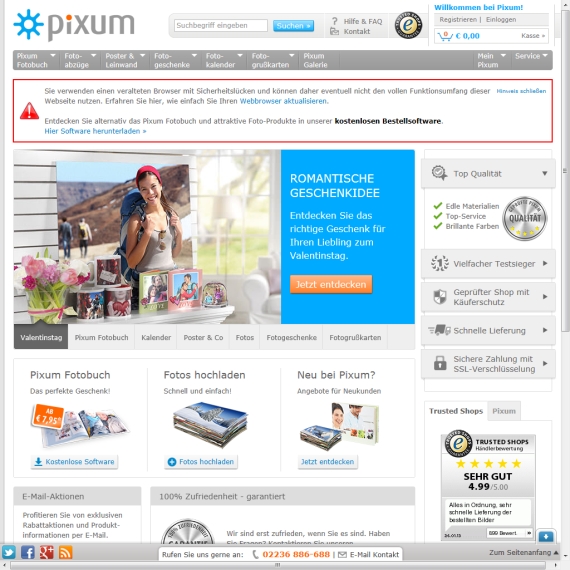 Die Webseite vom Pixum.de Shop
