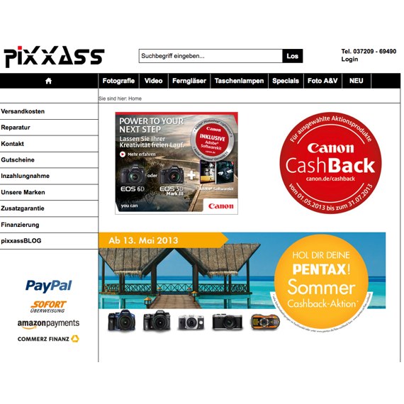 Die Webseite vom Pixxass.de Shop