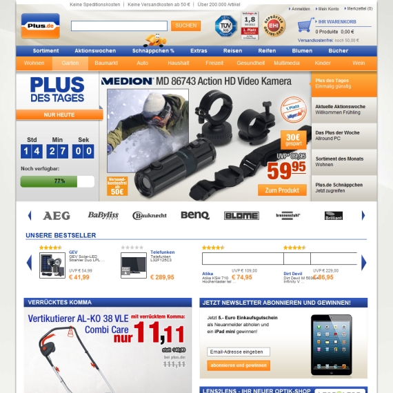 Die Webseite vom Plus.de Shop