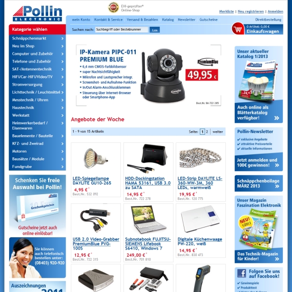 Die Webseite vom Pollin.de Shop