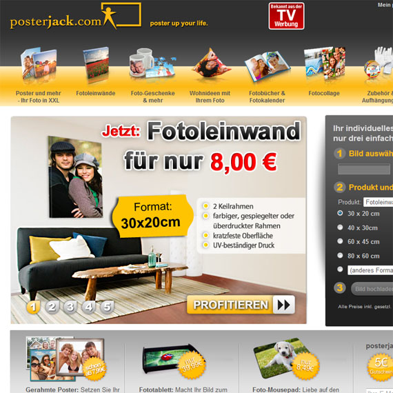 Die Webseite vom Posterjack.com Shop