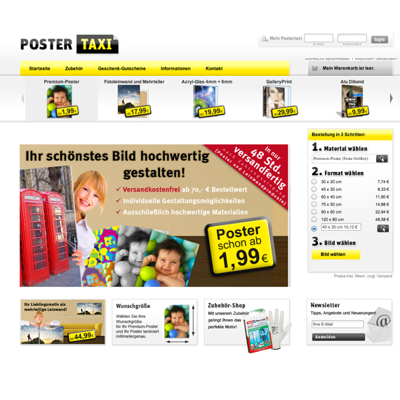 Die Webseite vom Postertaxi.de Shop