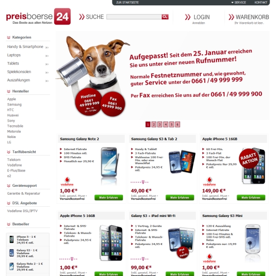 Die Webseite vom Preisboerse24.de Shop