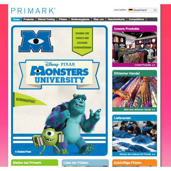 Die Webseite vom Primark.de Shop