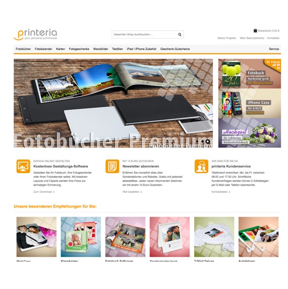 Die Webseite vom Printeria.de Shop