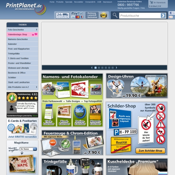 Die Webseite vom Printplanet.de Shop