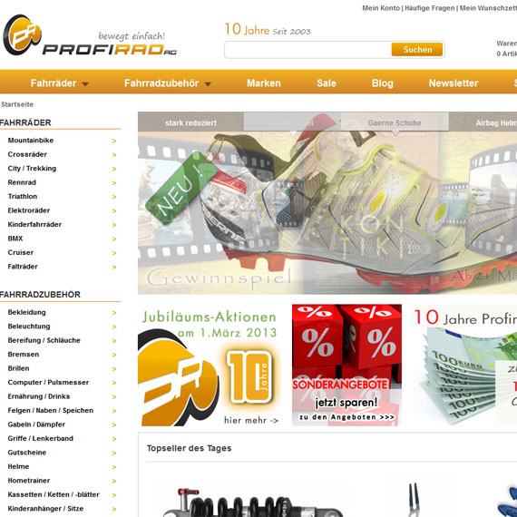 Die Webseite vom Profirad.de Shop
