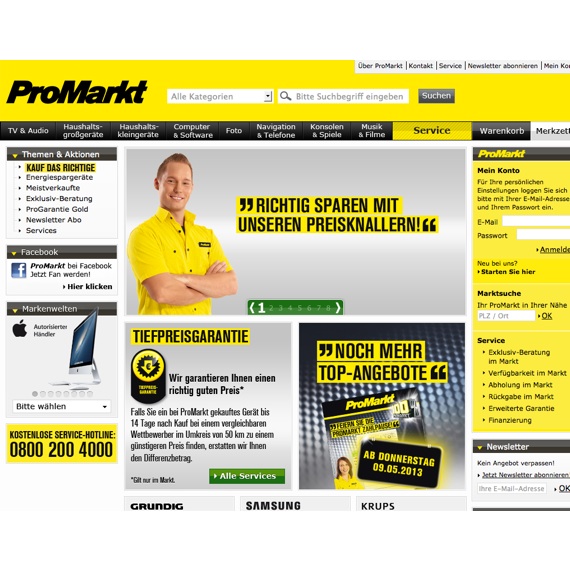 Die Webseite vom ProMarkt.de Shop