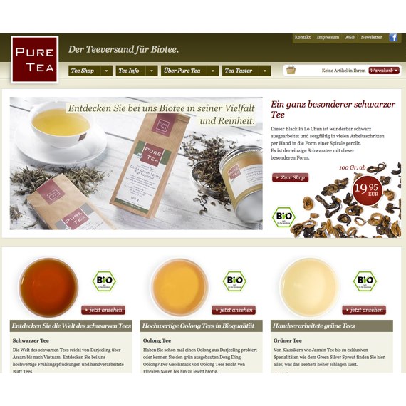 Die Webseite vom PureTea.de Shop