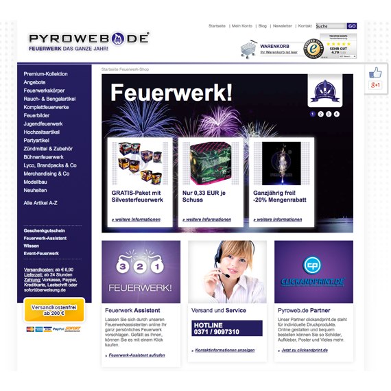Die Webseite vom Pyroweb.de Shop