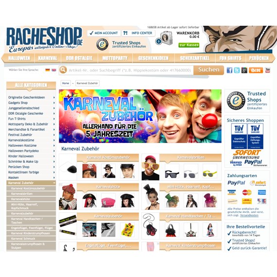 Die Webseite vom Racheshop.de Shop