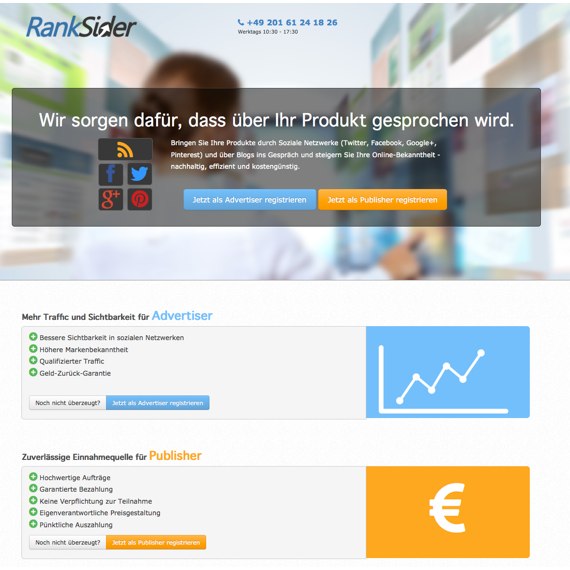 Die Webseite vom RankSider.de Shop