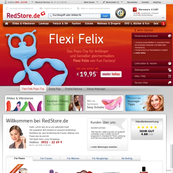 Die Webseite vom Redstore.de Shop