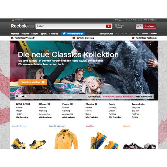 Die Webseite vom Reebok.de Shop