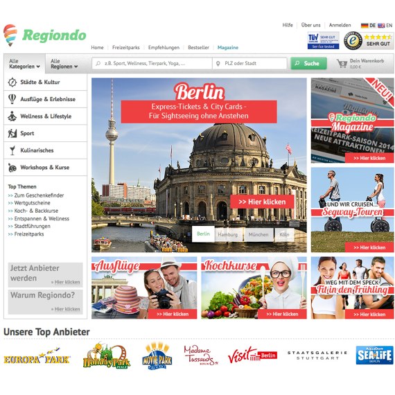 Die Webseite vom Regiondo.de Shop