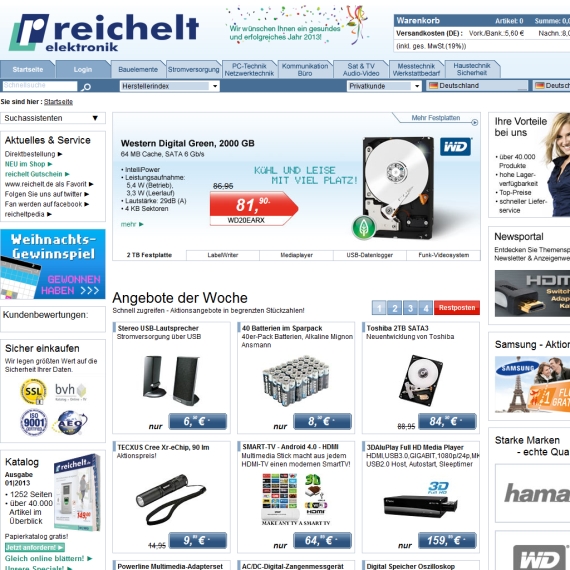 Die Webseite vom Reichelt.de Shop