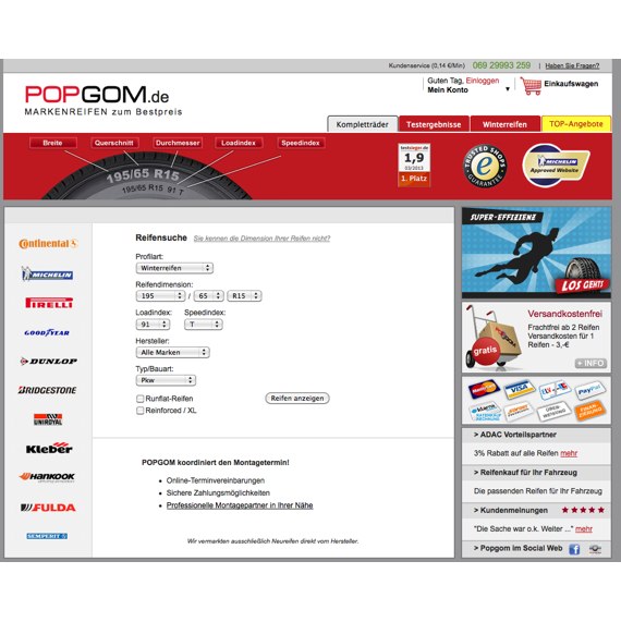 Die Webseite vom Reifen-Popgom.de Shop