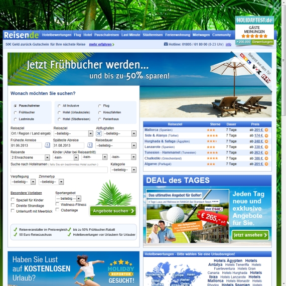 Die Webseite vom Reisen.de Shop