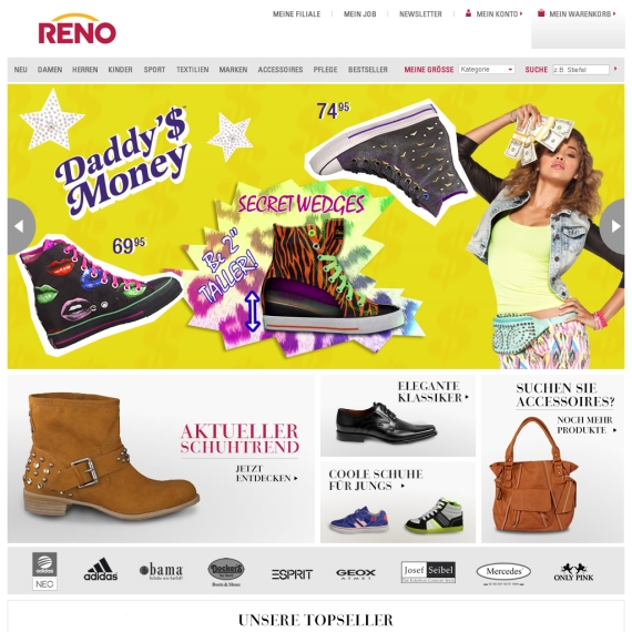 Die Webseite vom Reno.de Shop