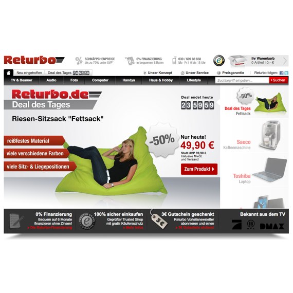 Die Webseite vom Returbo.de Shop