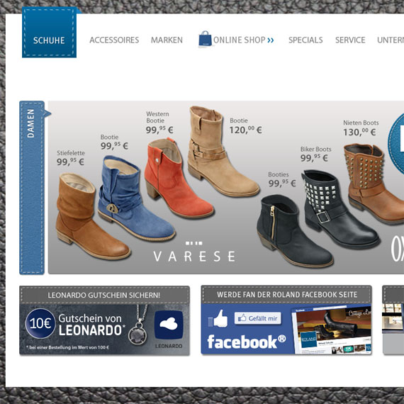 Die Webseite vom Roland-Schuhe.de Shop
