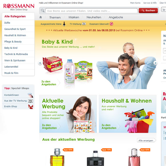 Die Webseite vom Rossmannversand.de Shop