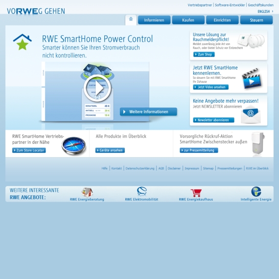 Die Webseite vom RWE-SmartHome.de Shop