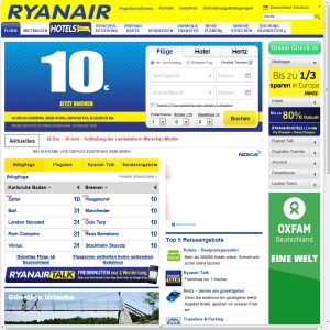 Ansicht vom Ryanair.com Shop
