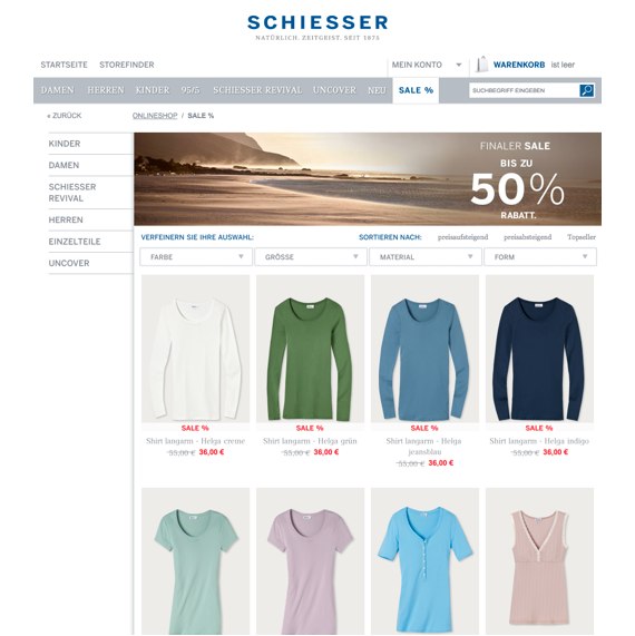 Die Webseite vom Schiesser.com Shop